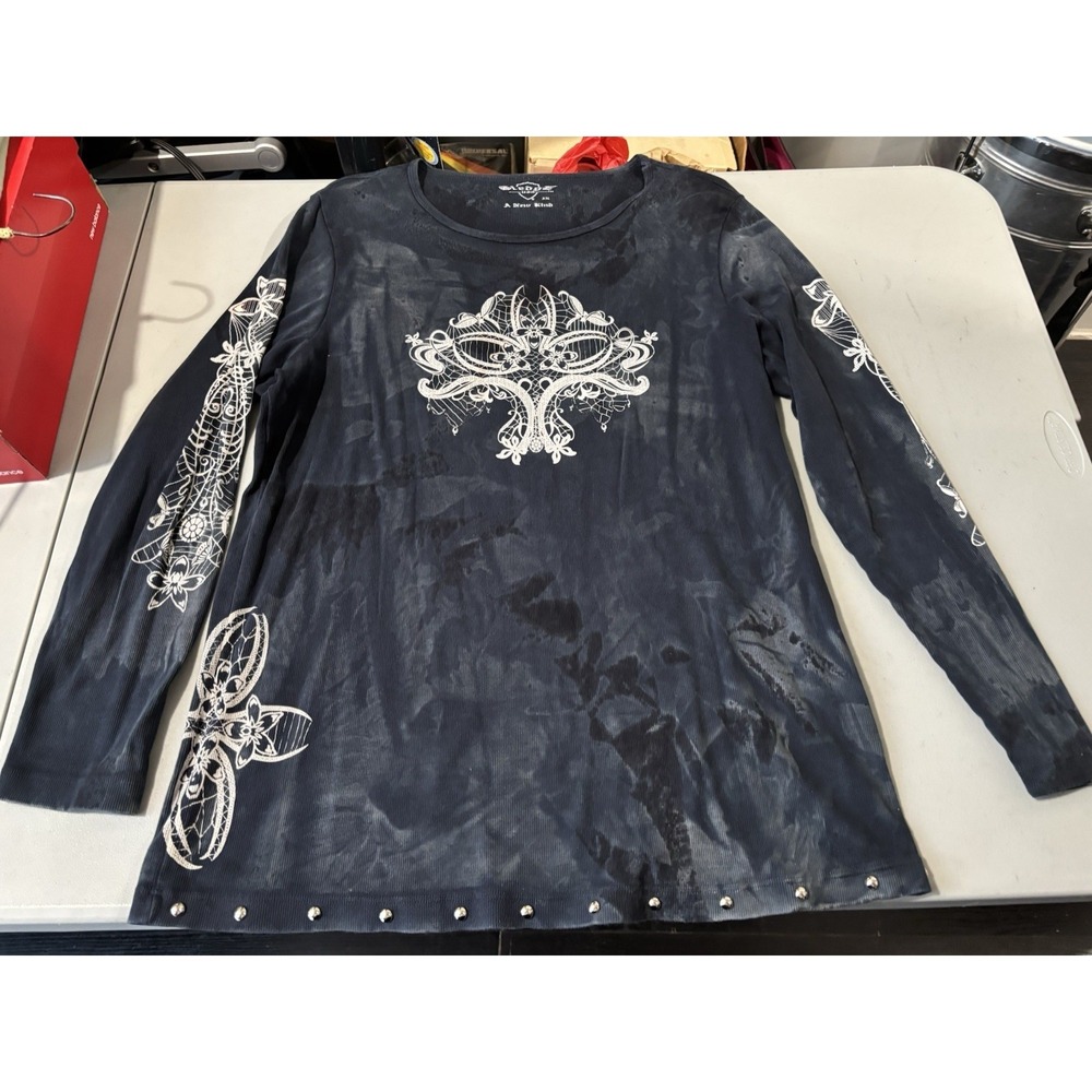 Sledge USA T-shirt, Black Long Sleeve w/ White,  'Geometric' 3X Tie Dye Y2K Vtg